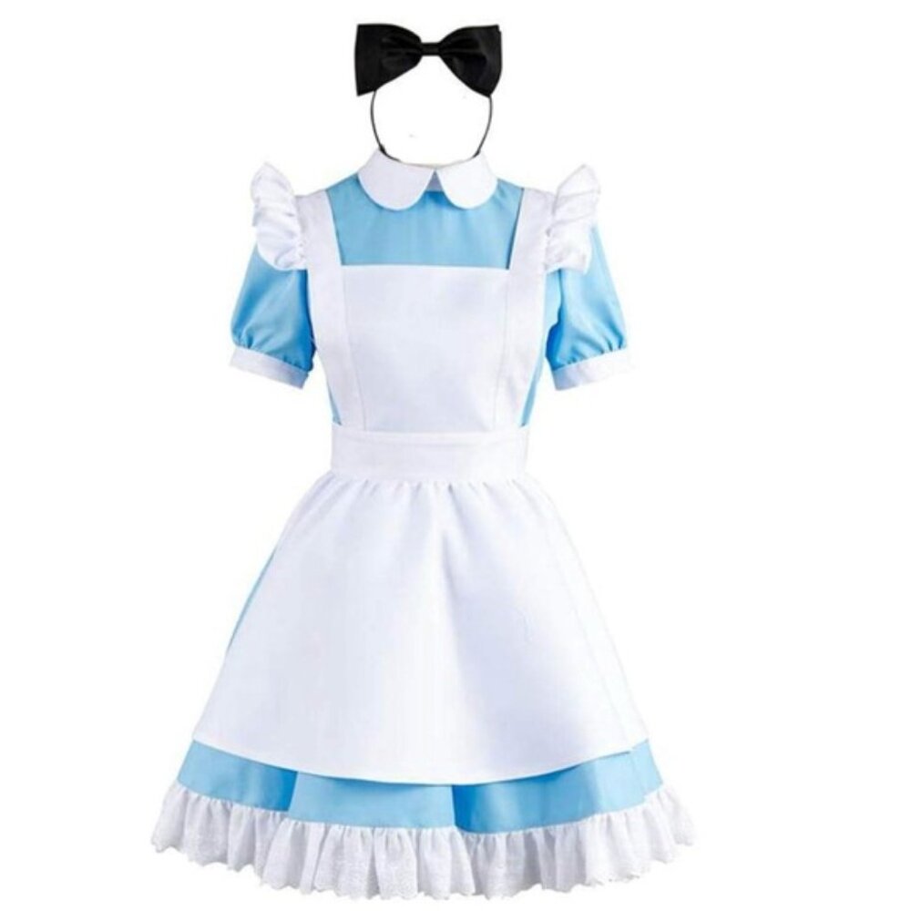 Blue and White Ruffled Dress with Bow